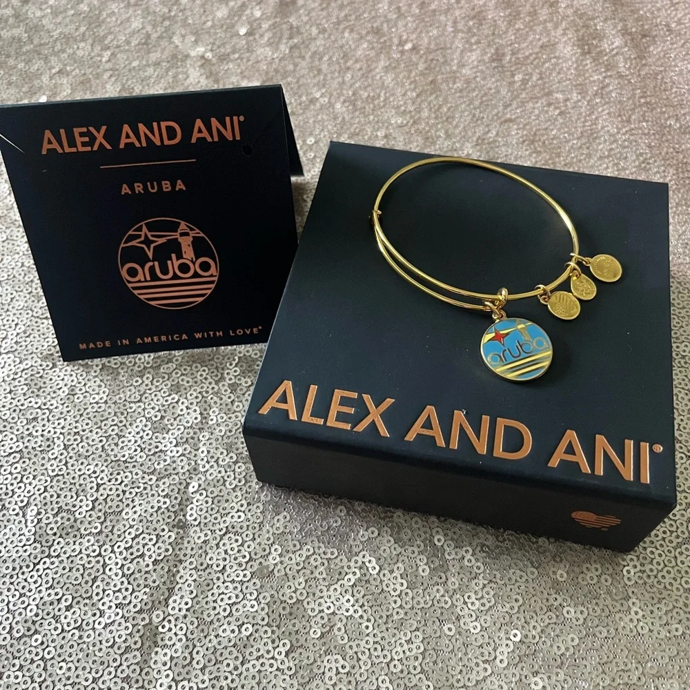 Alex and Ani Gold Bracelet with Aruba Charm - Picture 2 of 4